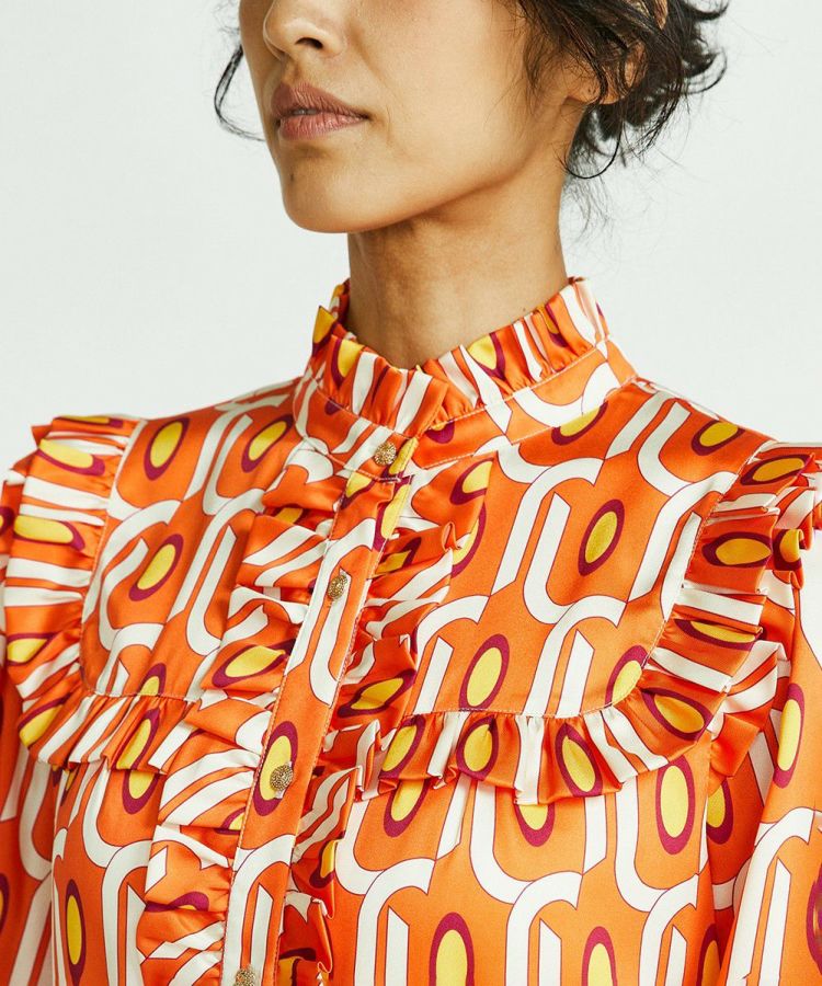 dsc sov. フラワーサテンフリルブラウス M 新品タグ付き Sov