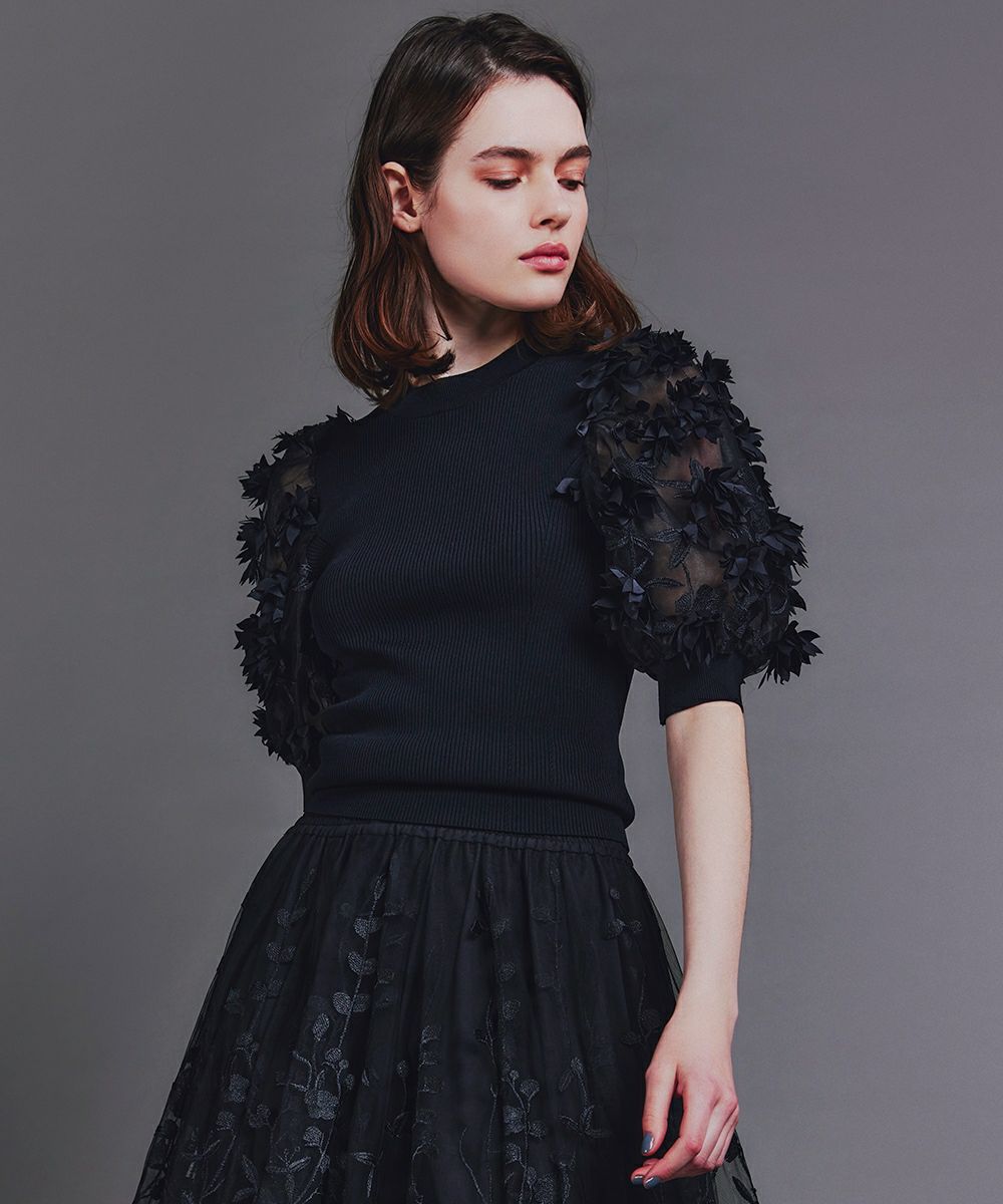 オンライン完売 Sov. 花柄チュールニットトップス36 