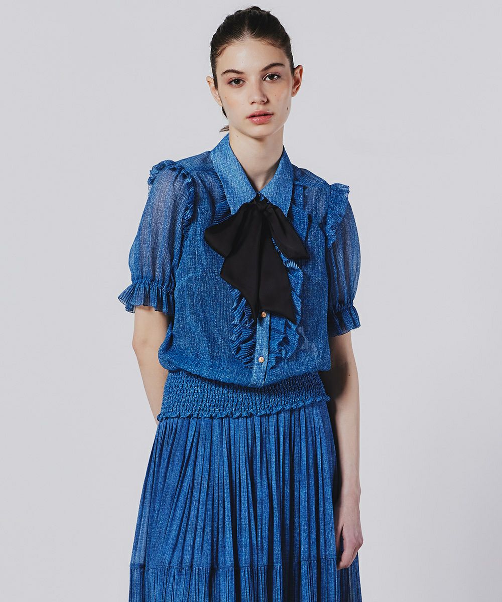 DSC / デニムプリントシフォンブラウス TOPS Night STORE | ダブル  