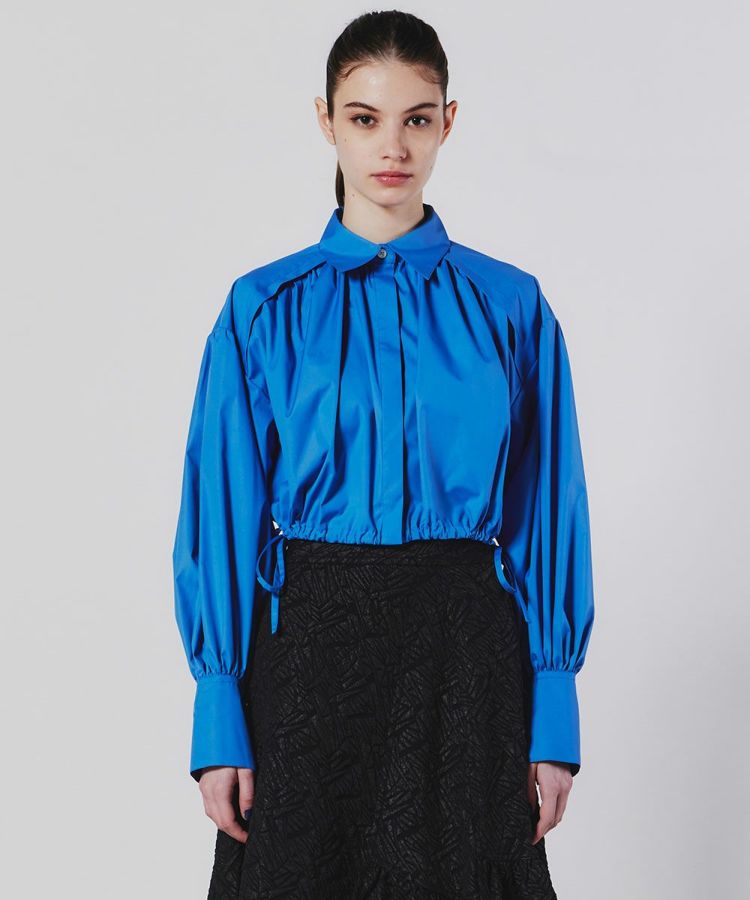 ダブルスタンダードクロージング　ギャザーブラウス　ブルー DSC / ギャザーショートブラウス(SALE) TOPS Night STORE