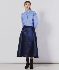24AW✨定価¥50,600 ソブ サテンプリーツスカート ポリエステル 紺36 セール】ブライトサテンプリーツ スカート（スカート）｜自由区