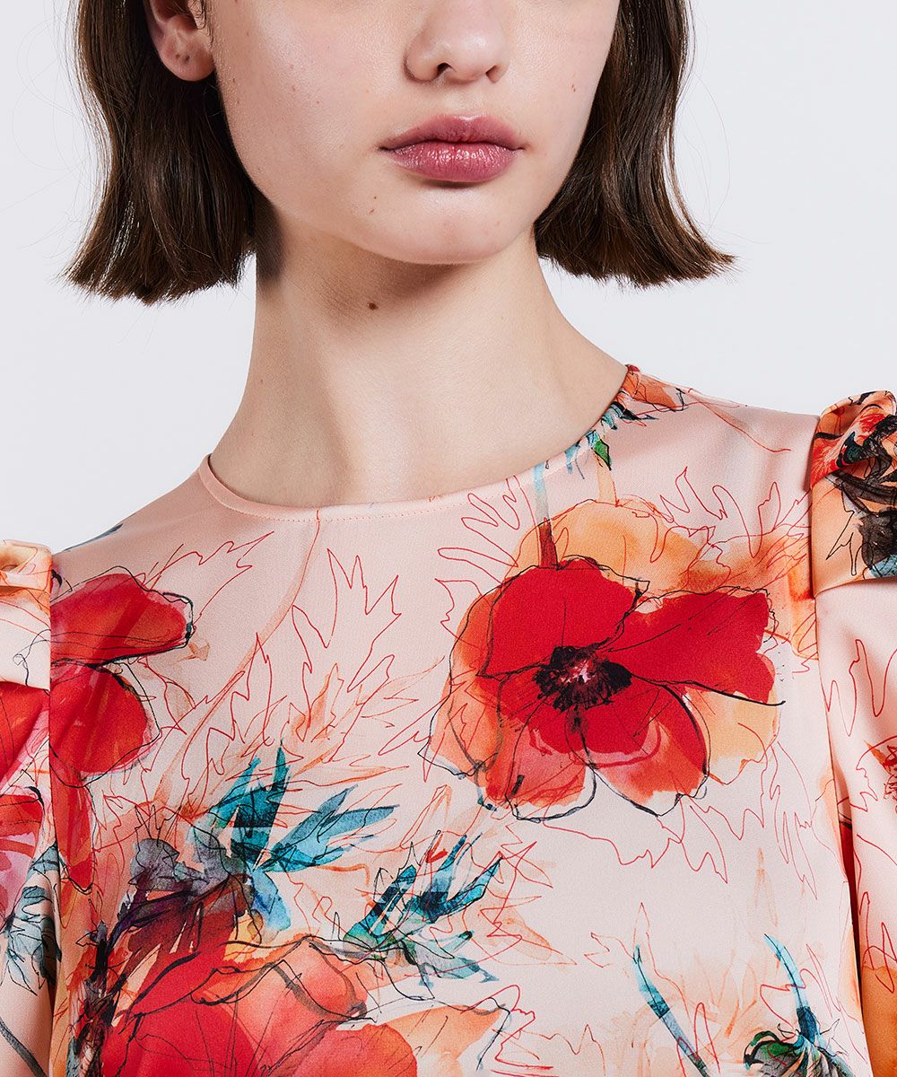 POINT 10%】Sov. / フラワーサテンパフスリーブワンピース DRESS Night  