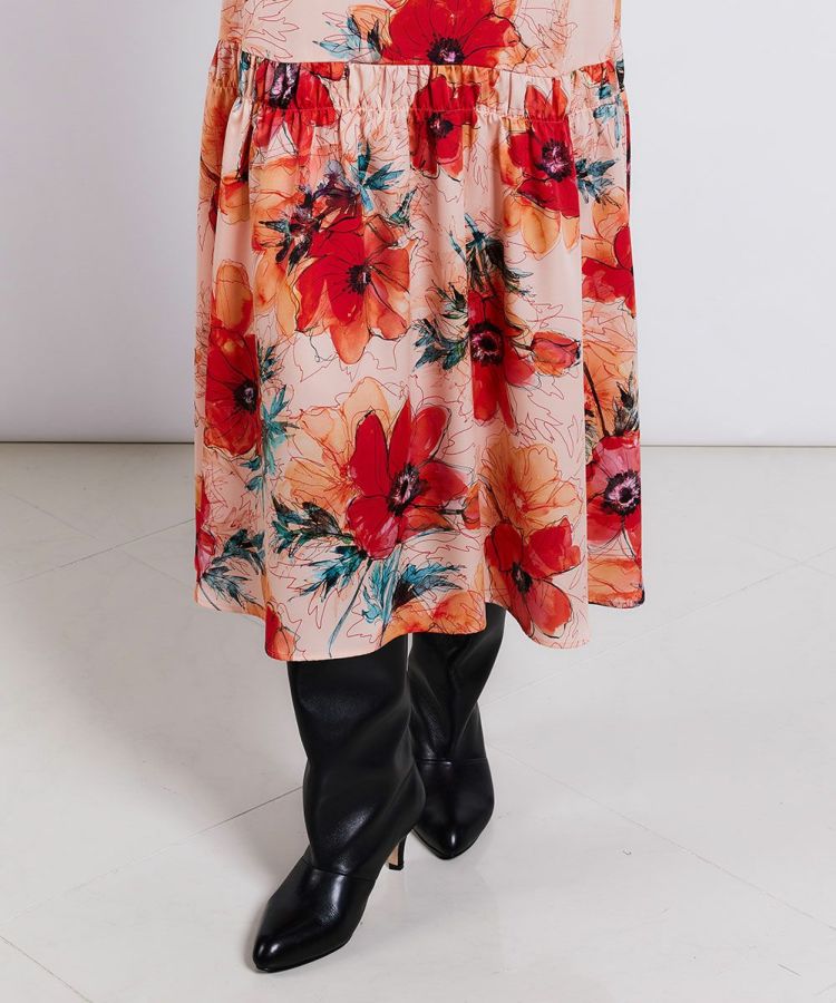 Sov. / フラワーサテンパフスリーブワンピース(SALE) DRESS