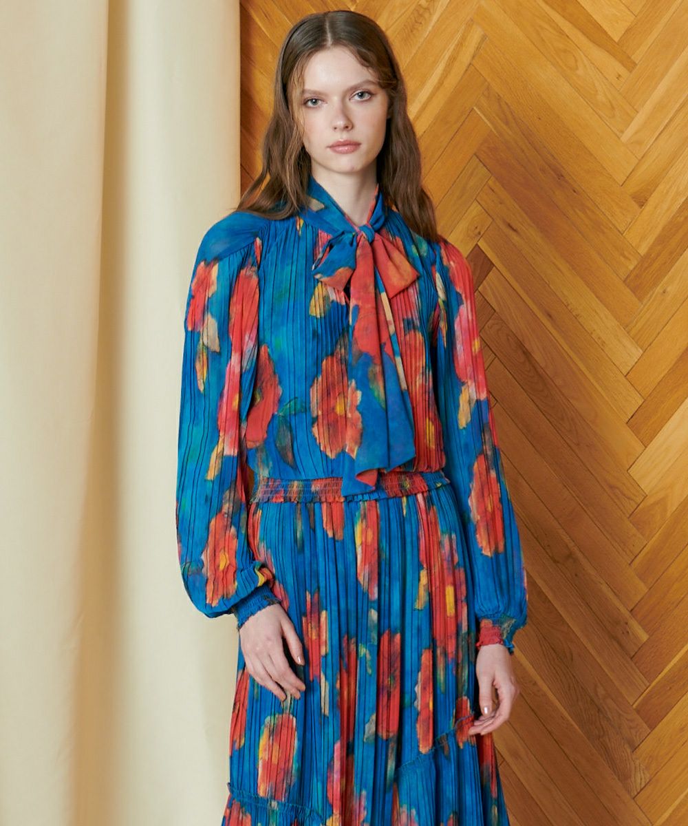 CORCOVADO / Polyester Ciffon プリーツボウタイブラウス CORCOVADO  