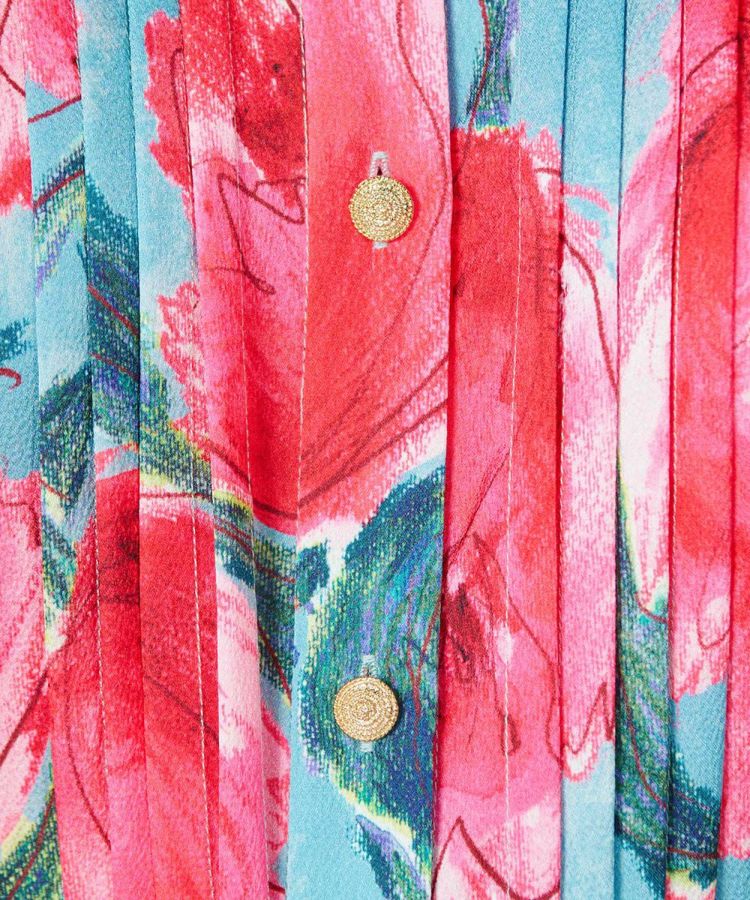 コルコバード 花柄パフスリーブドレス S CORCOVADO / Polyester Satin パフスリーブシャツドレス