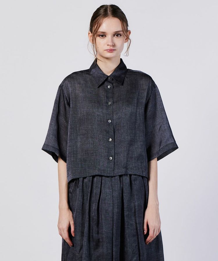 Sov. / サテンデニムプリントクロップドシャツ(SALE) TOPS Night