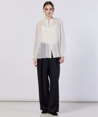 【sov. 】シフォン　シアー　ブラウス　金ボタン　ホワイト　とろみ Sov. / クルミボタンシフォンブラウス(SALE) TOPS Night STORE