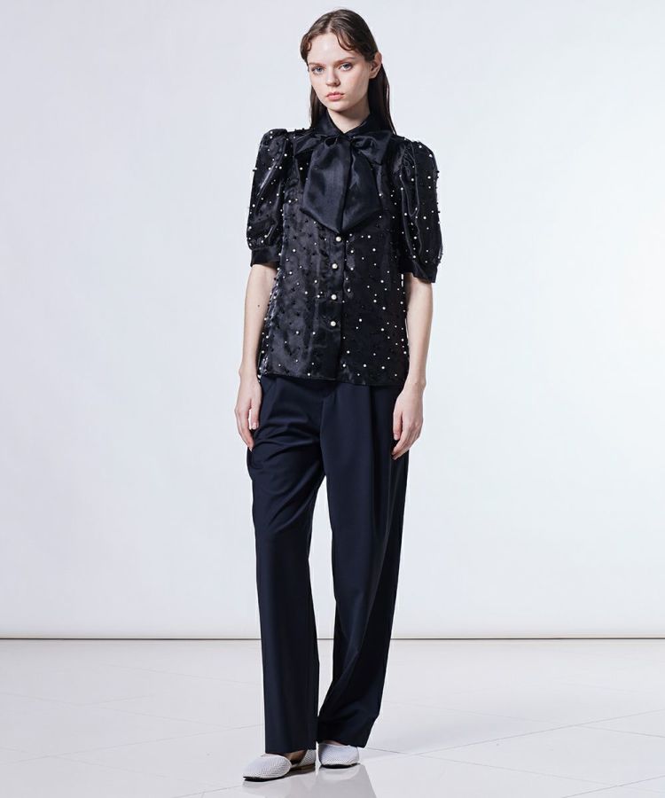 ✨️新品未使用品✨️ ダブルスタンダードクロージング ボウタイ シアー ブラック S Sov. / パールシアーボウタイブラウス TOPS Night STORE | ダブル