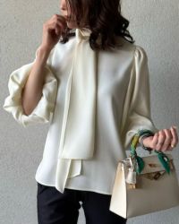 AKKO×Sov. / ボウタイパフスリーブブラウス（WEB限定） TOPS