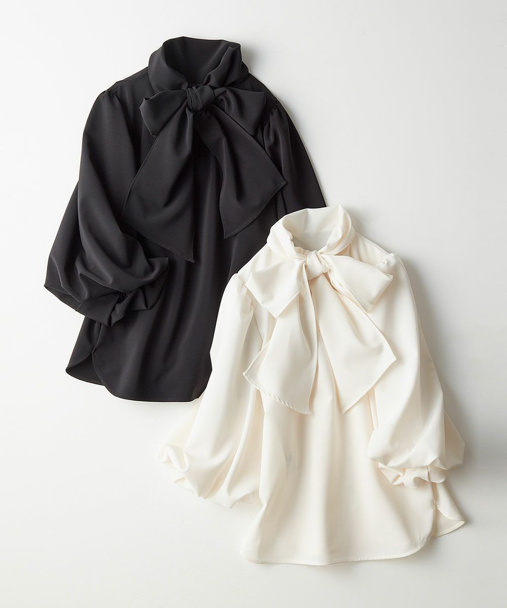 AKKO×Sov. / ボウタイパフスリーブブラウス（WEB限定） TOPS Night  