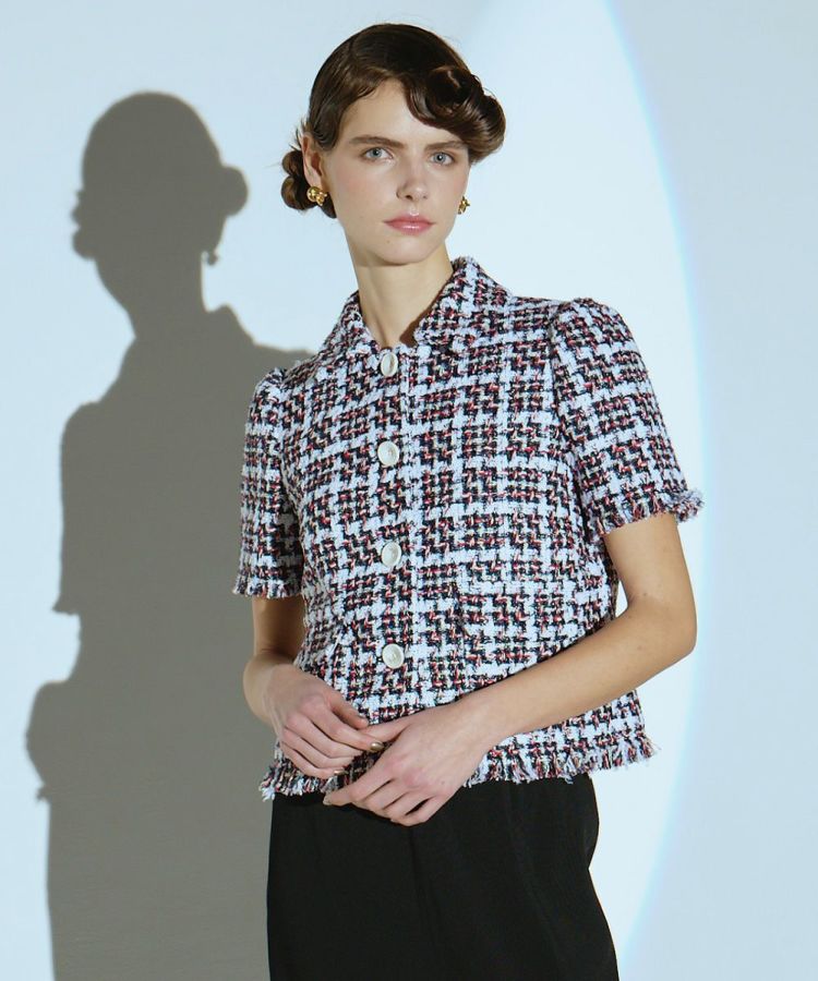 ETRO ツイード ブレザー 青・赤・白 Sov./ ファンシーツイードショートスリーブジャケット OUTERS Night