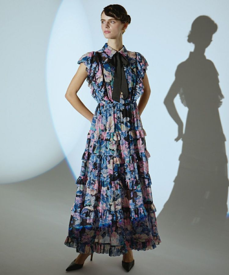 大人 可愛い 服  Sov./ シフォンティアードロングワンピース DRESS Night STORE ワンピース