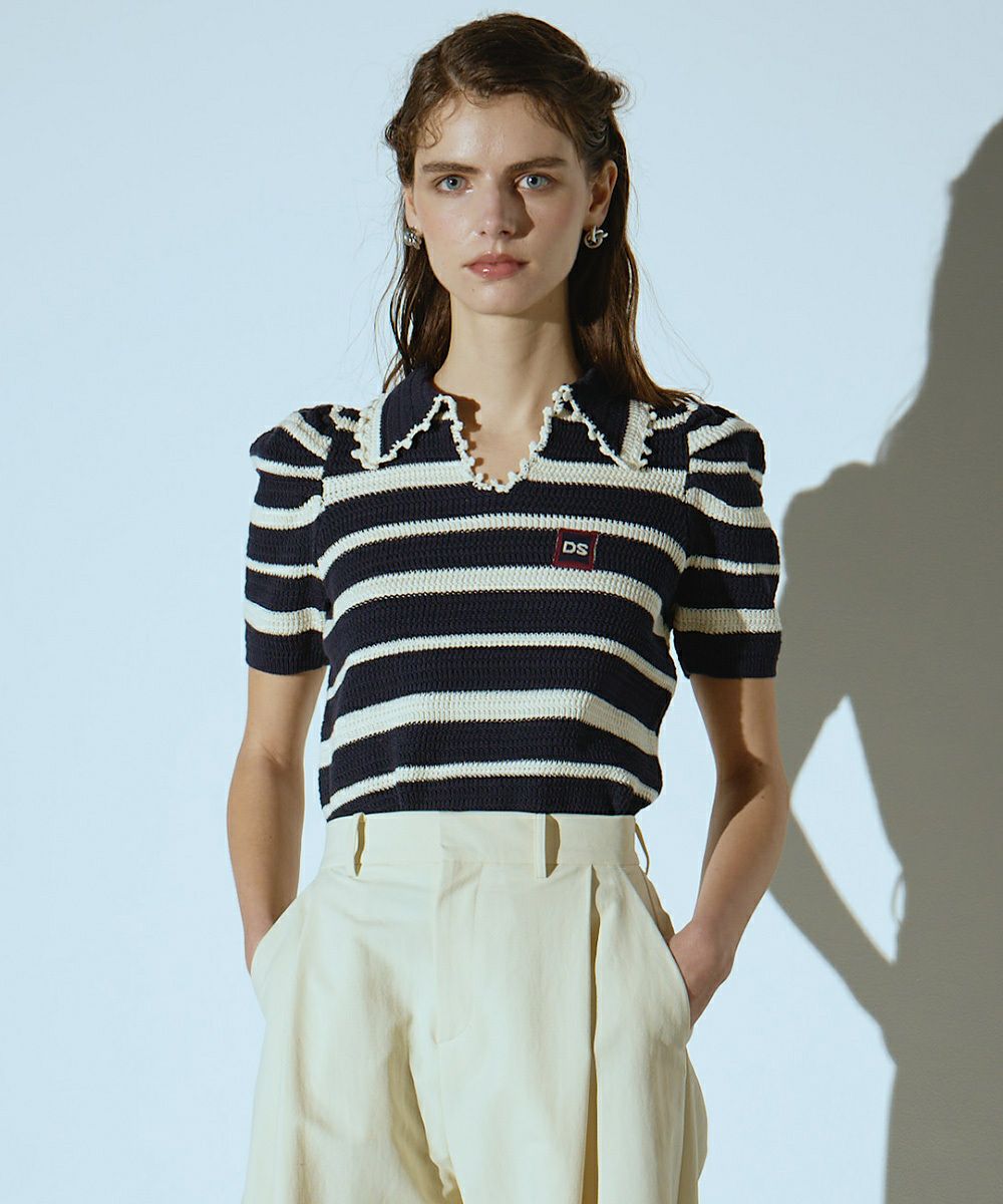 DSC / DSロゴ刺繍ヨーヨーコットンボーダーニット TOPS Night STORE  