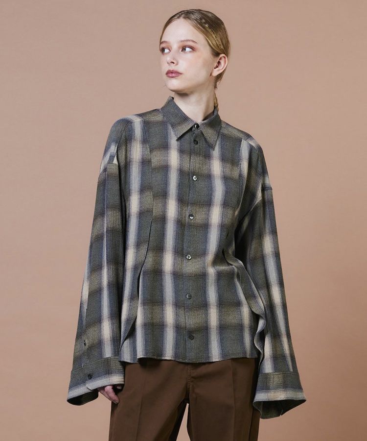 DSC / ウールヴィスコース ギャザーチェックシャツ(SALE) TOPS Night