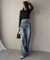 ダブルスタンダードクロージング×AKKO スリットヘムバギーパンツ デニム DOUBLE STANDARD CLOTHING（ダブルスタンダードクロージング）の「AKKO