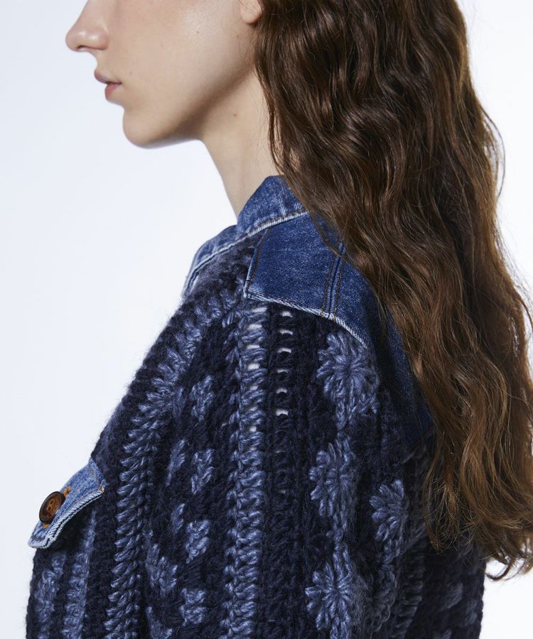 DSC / デニムコンビハンドニットジャケット TOPS Night STORE | ダブル