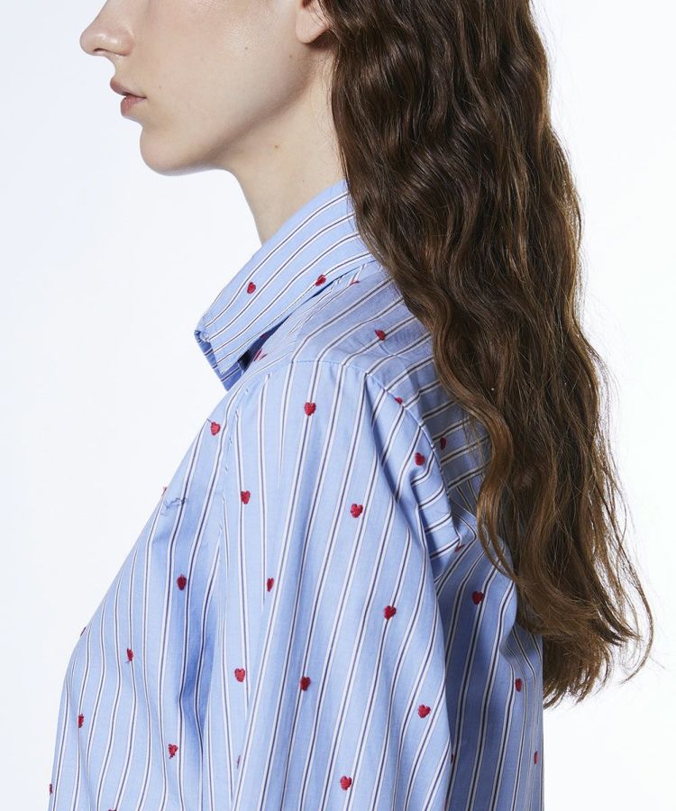 DSC / ハート刺繍 ストライプシャツ TOPS Night STORE | ダブル