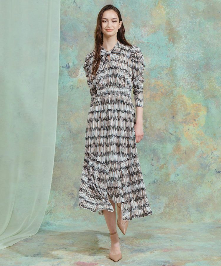 専用23年 CORCOVADO ツイードプリント ボウタイシャツドレス デューク ELLE SHOP MAIL 2023.9.23