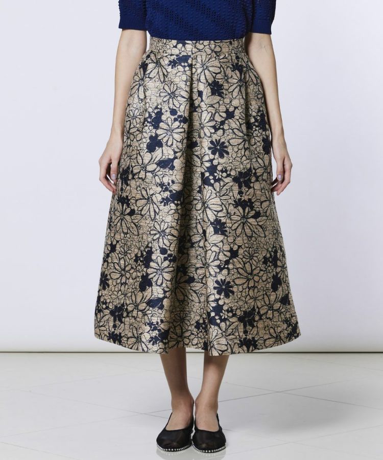 sov. ダブルスタンダード◆ ジャガード タック スカート ラメ 36 sov. ダブルスタンダード◇ ジャガード タック スカート ラメ 36 Sov