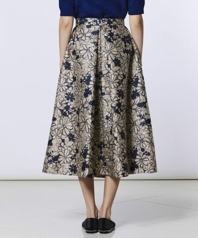 sov. ダブルスタンダード◆ ジャガード タック スカート ラメ 36 sov. ダブルスタンダード◇ ジャガード タック スカート ラメ 36 Sov