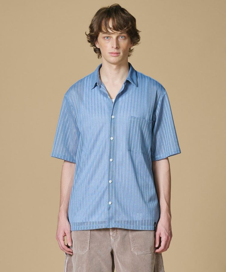 D/him メッシュジャガードストライプシャツ TOPS Night STORE | ダブル